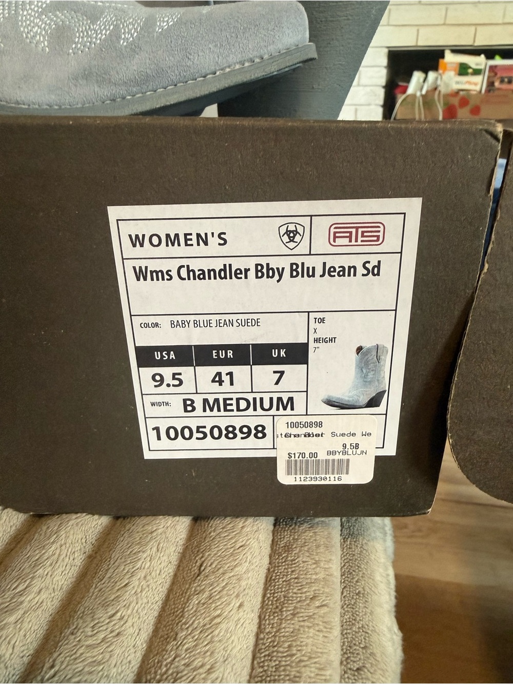 Ariat Chandler Baby Blue Jean Suede Western Ankle Boots - Picture 4 of 4